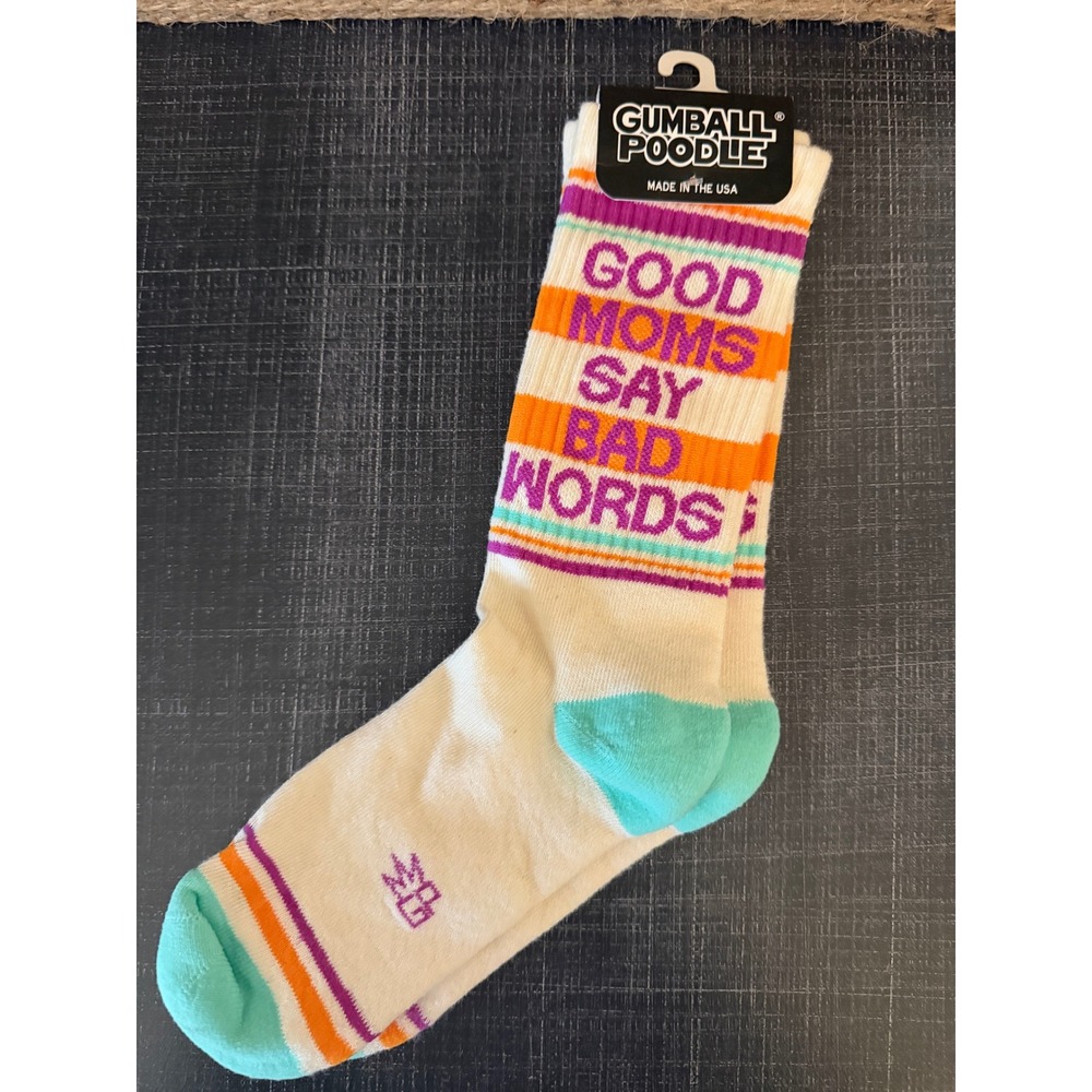 Gumball Poodle Good Moms Say Bad Words Crew Socks Retro Striped Gym Socks NWT